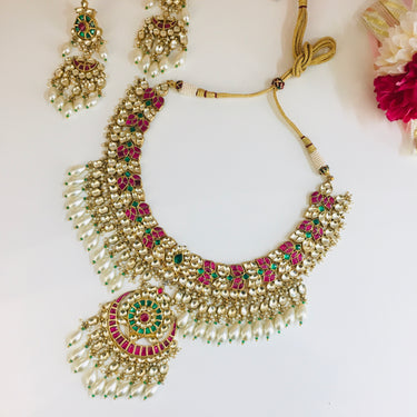 Kundan Semi Precious Pearl Necklace Set